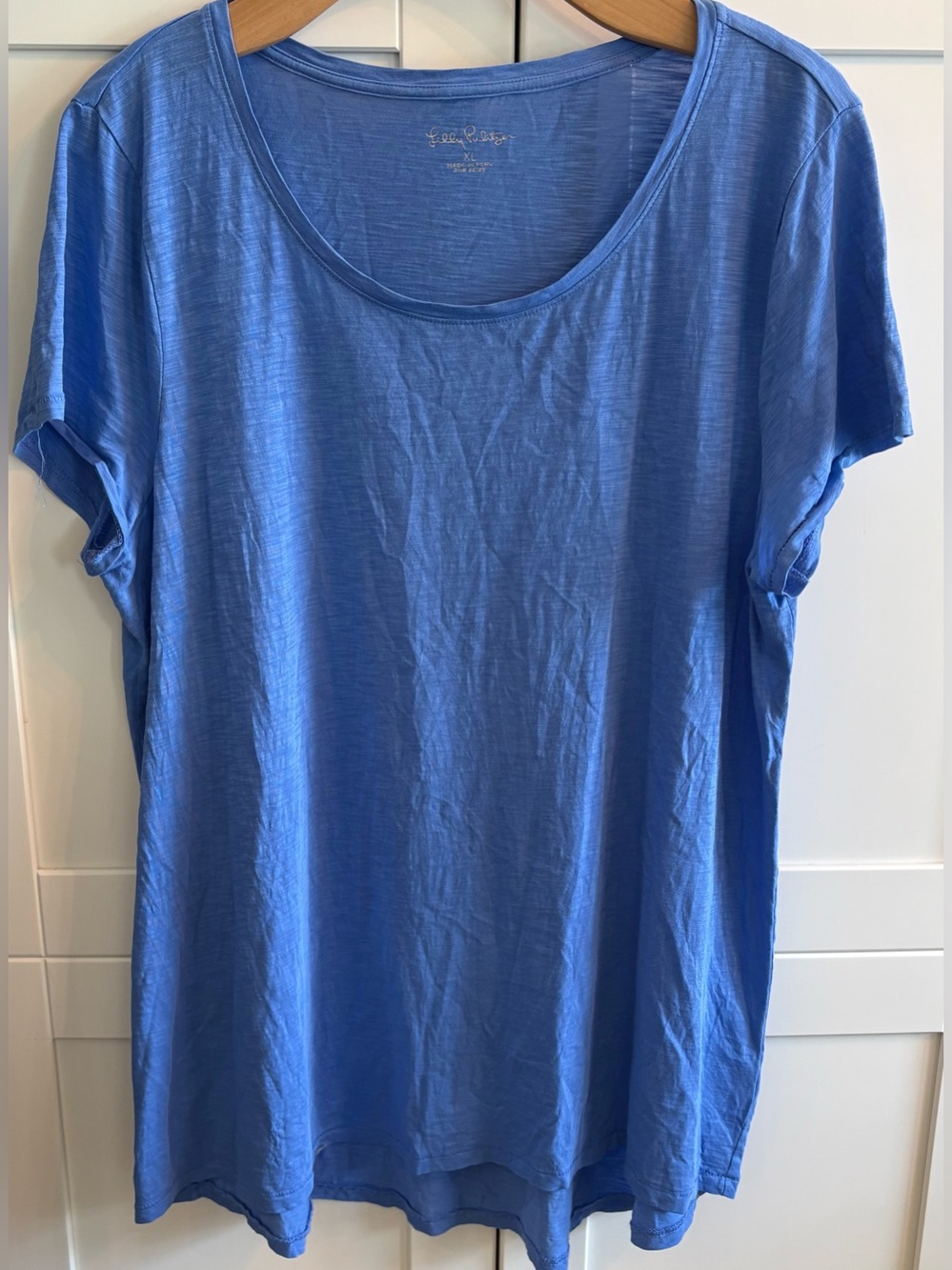LILLY PULITZER XLARGE / XL BLUE SHORT SLEEVE TEE TOP PIMA COTTON GREAT PRE-OWN